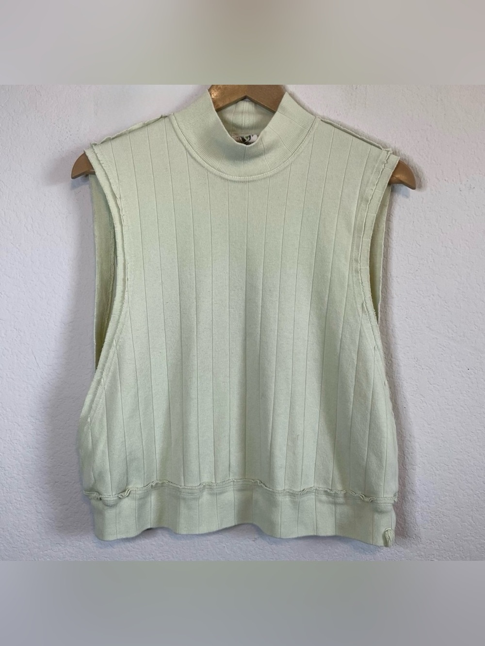 We The Free Sleeveless Mock Neck Oversized Light Green Cotton Tank Top Size XS